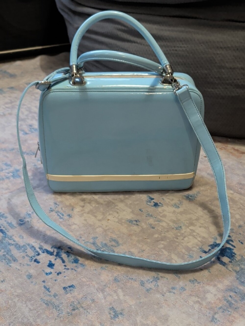Retro Pinup Couture Light Blue Structured Top-Handle Shoulder Bag Vintage - Picture 3 of 9